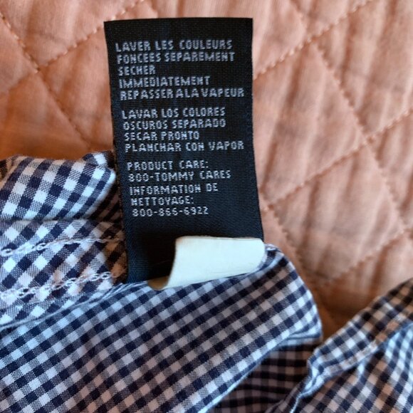 Tommy Hilfiger Boys’ Button-Up Shirt navy & white checkered pattern– Youth Small - Picture 11 of 12